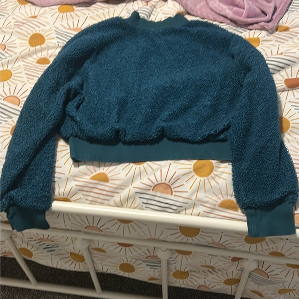 Fabletics Blue Teddy Sweater Cropped Malia